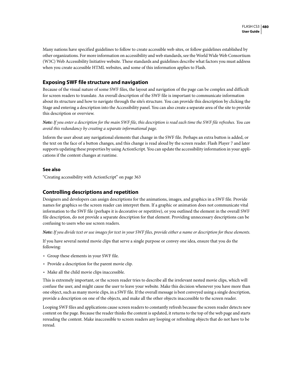 Exposing swf file structure and navigation, Controlling descriptions and repetition | Adobe Flash Professional CS3 User Manual | Page 486 / 527