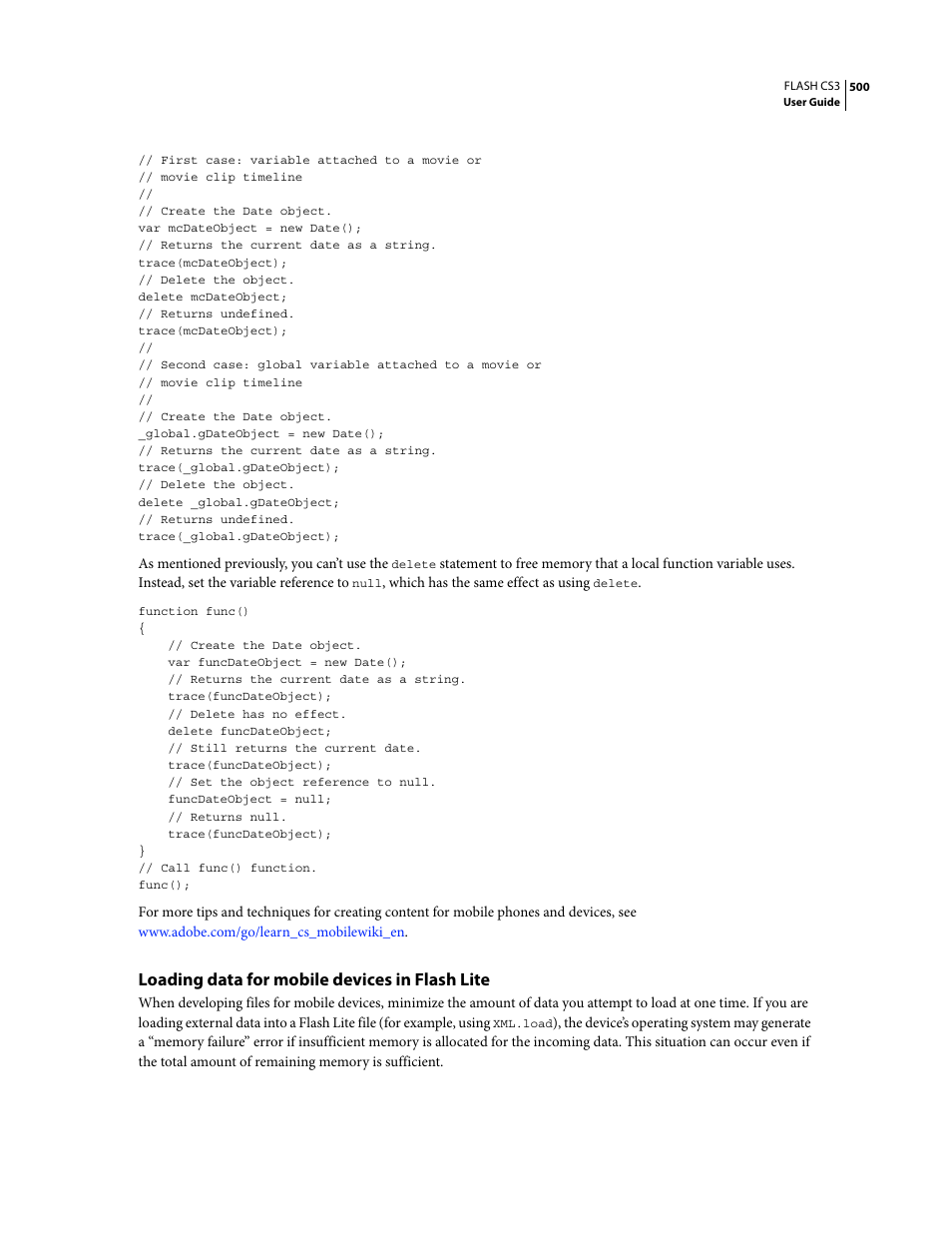 Loading data for mobile devices in flash lite | Adobe Flash Professional CS3 User Manual | Page 506 / 527