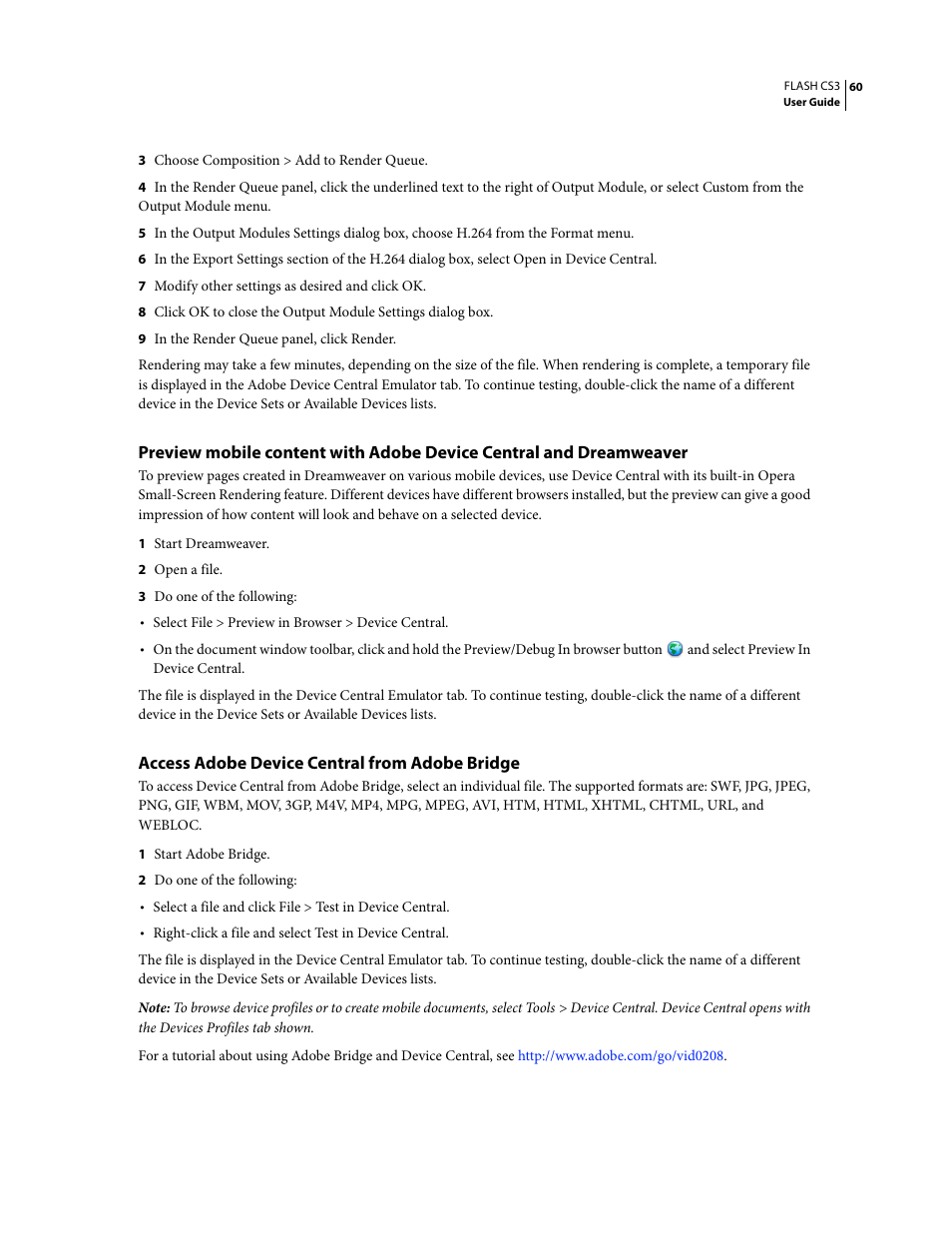 Access adobe device central from adobe bridge | Adobe Flash Professional CS3 User Manual | Page 66 / 527
