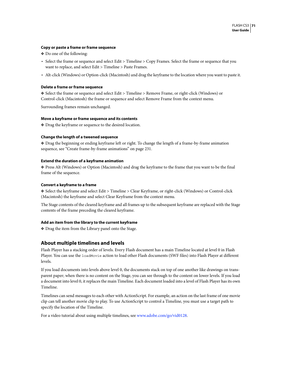 About multiple timelines and levels | Adobe Flash Professional CS3 User Manual | Page 77 / 527