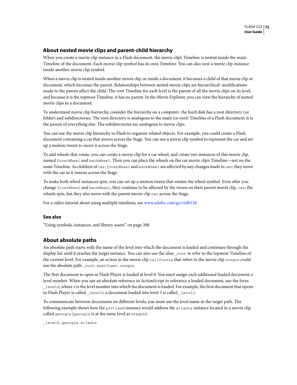 About absolute paths | Adobe Flash Professional CS3 User Manual | Page 78 / 527