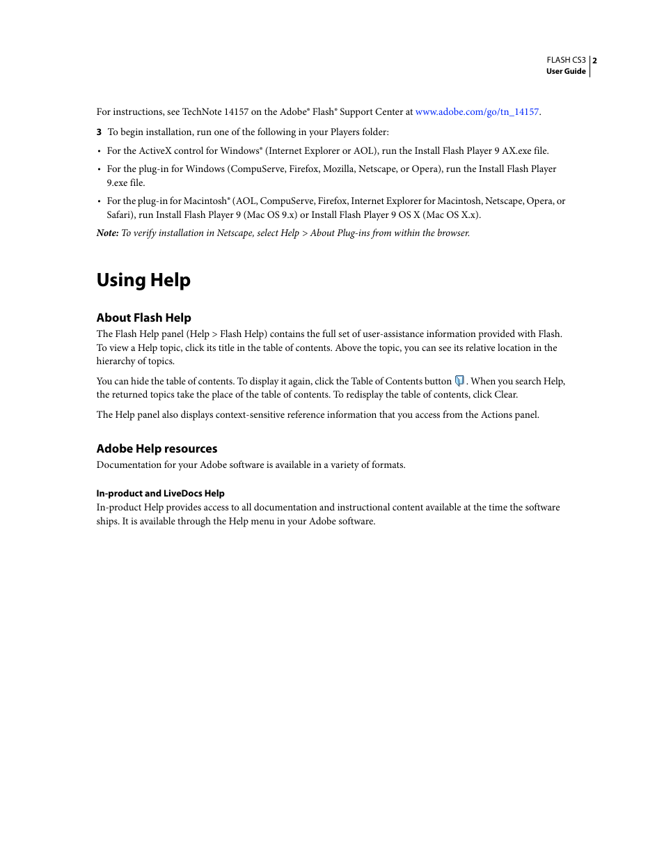 Using help, About flash help, Adobe help resources | Adobe Flash Professional CS3 User Manual | Page 8 / 527