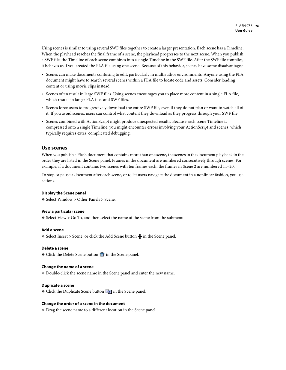 Use scenes | Adobe Flash Professional CS3 User Manual | Page 82 / 527