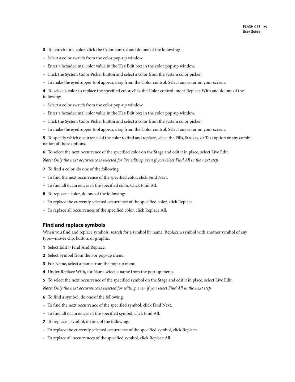 Find and replace symbols | Adobe Flash Professional CS3 User Manual | Page 85 / 527