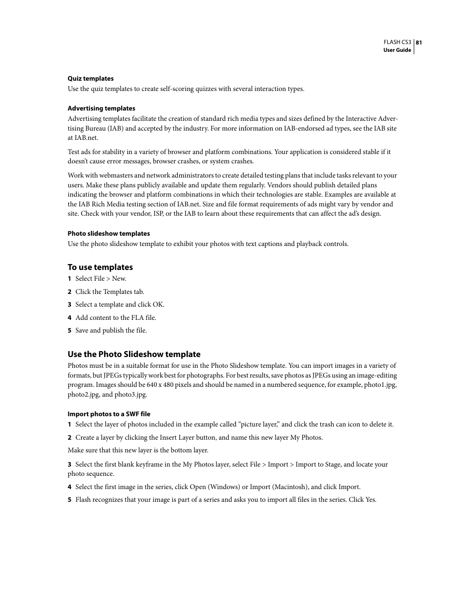 To use templates, Use the photo slideshow template | Adobe Flash Professional CS3 User Manual | Page 87 / 527