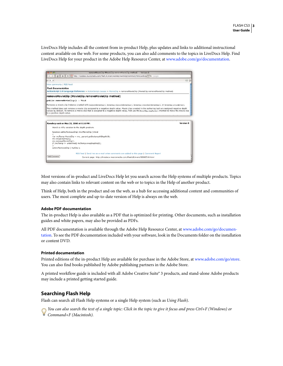 Searching flash help | Adobe Flash Professional CS3 User Manual | Page 9 / 527