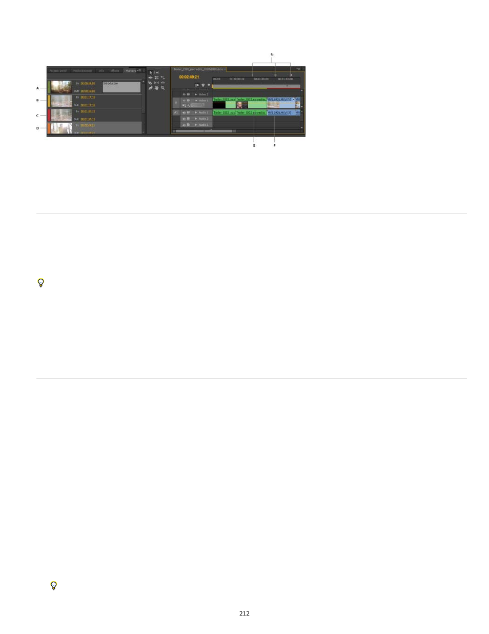 Markers panel add markers in the timeline, Markers panel, Add markers in the timeline | Adobe Premiere Pro CC v.7.xx User Manual | Page 209 / 575