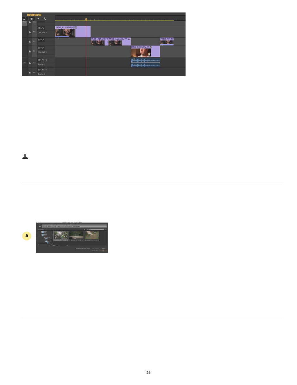 Relinking offline media duplicate frame detection, Relinking offline media, Duplicate frame detection | Adobe Premiere Pro CC v.7.xx User Manual | Page 30 / 575