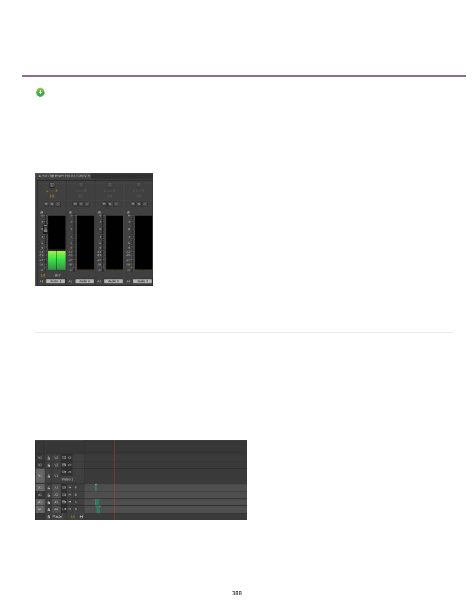 Monitor clip volume and pan using audio clip mixer | Adobe Premiere Pro CC v.7.xx User Manual | Page 385 / 575