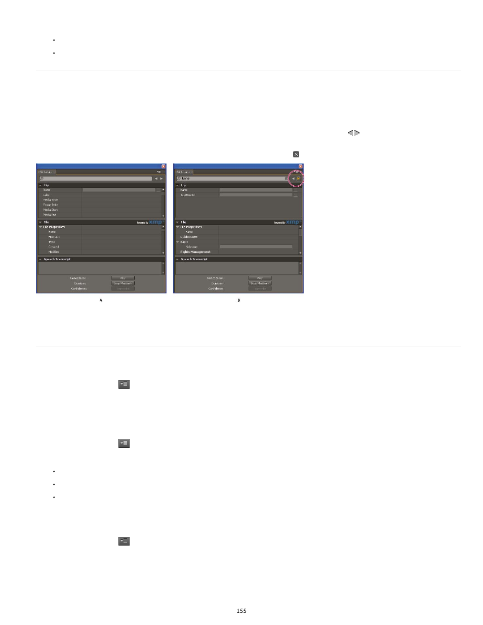 Search xmp metadata show or hide xmp metadata, Search xmp metadata, Show or hide xmp metadata | Adobe Premiere Pro CS6 User Manual | Page 159 / 485