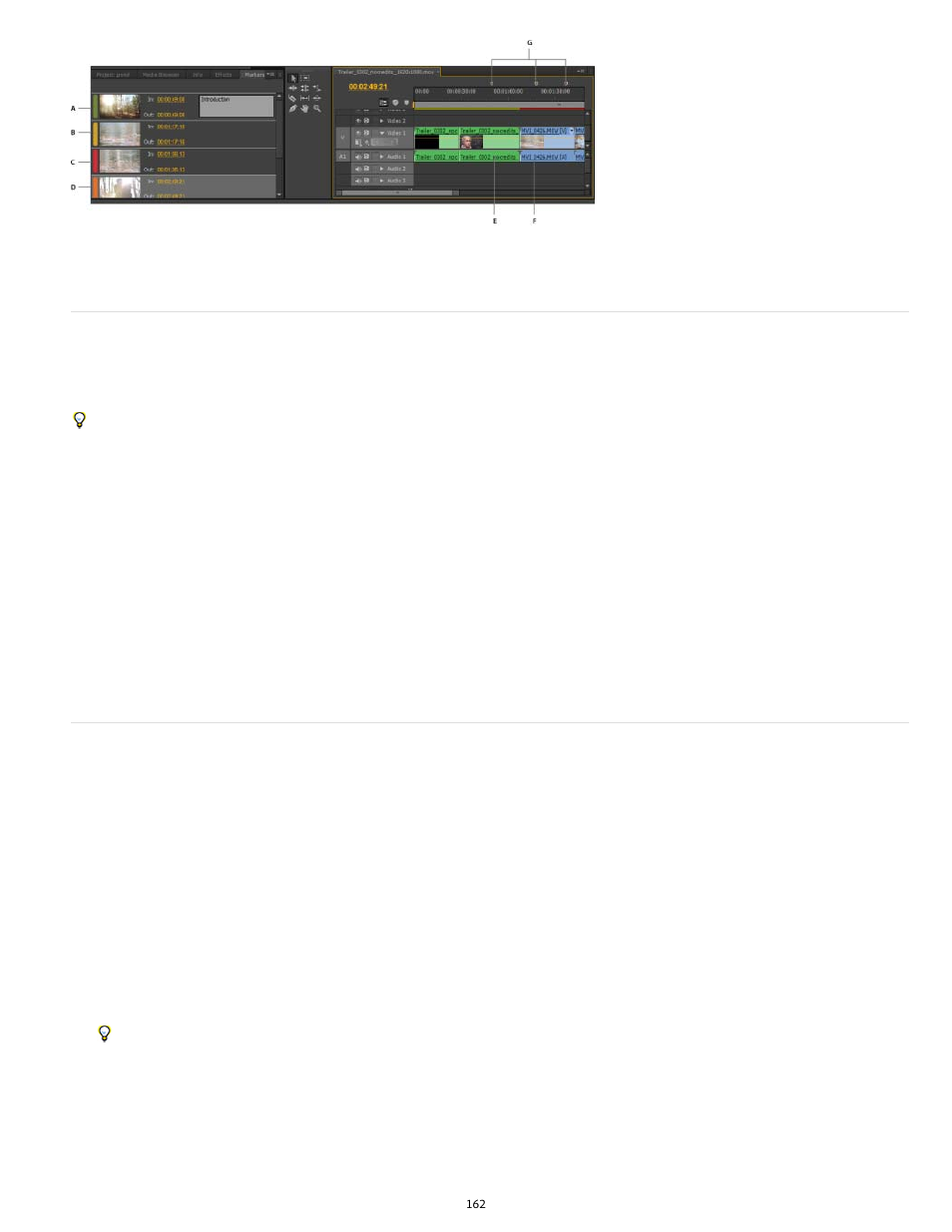 Markers panel (cs6), Add markers in the timeline (cs6) | Adobe Premiere Pro CS6 User Manual | Page 166 / 485