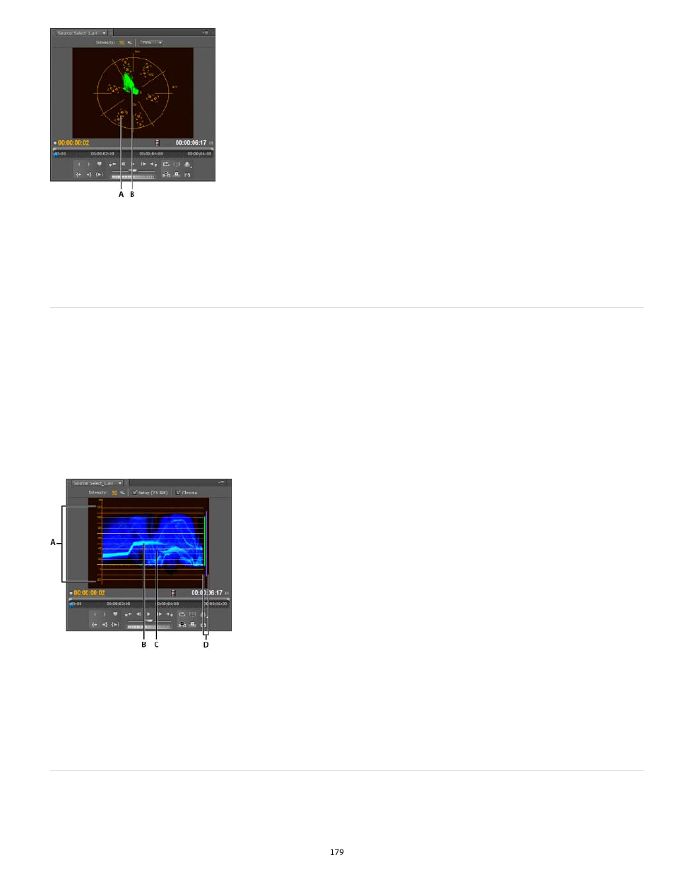 Yc waveform ycbcr parade, Yc waveform, Ycbcr parade | Adobe Premiere Pro CS6 User Manual | Page 183 / 485