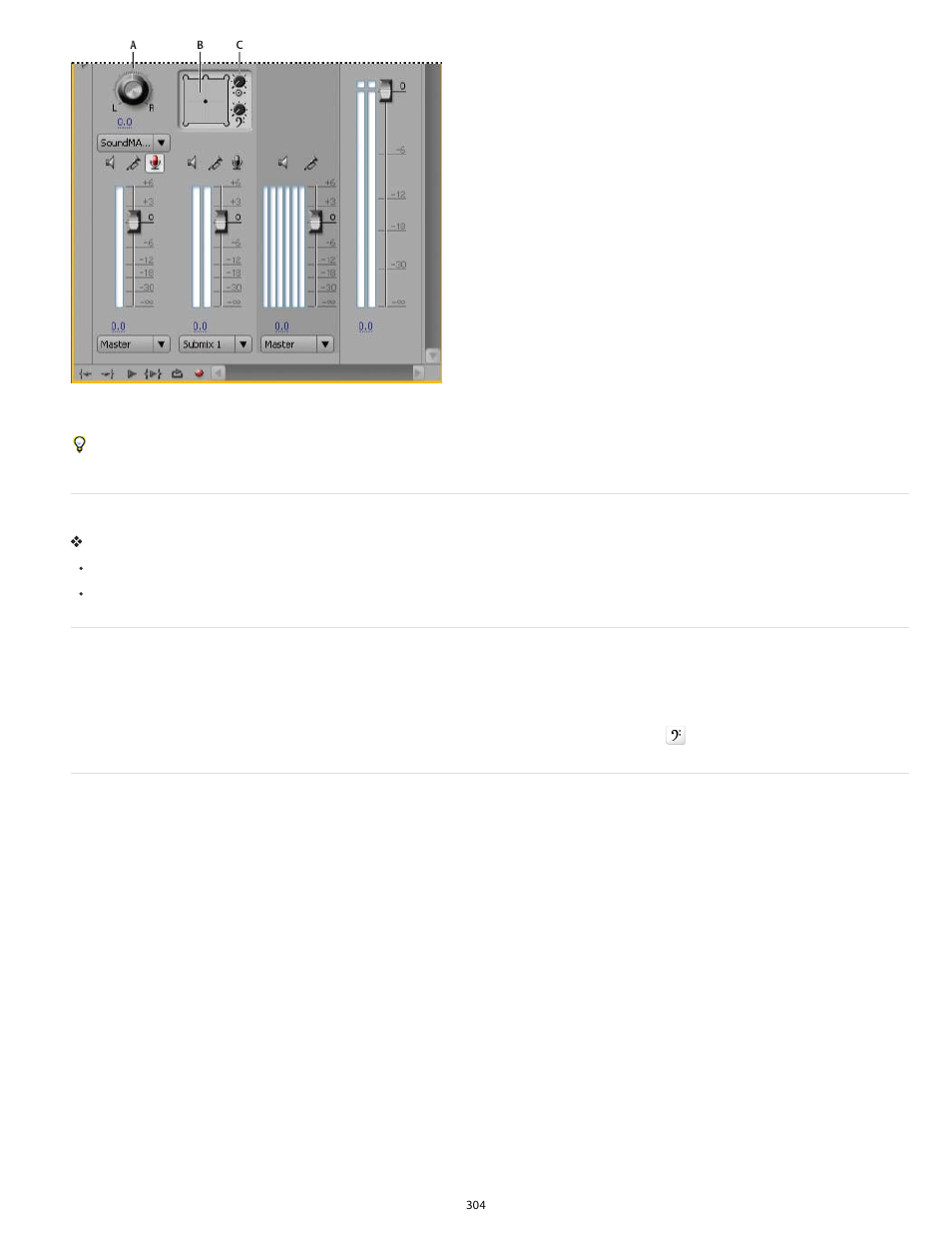 Pan or balance a stereo track, Pan or balance a 5.1 surround track, Pan or balance a 16-channel track | Adobe Premiere Pro CS6 User Manual | Page 308 / 485