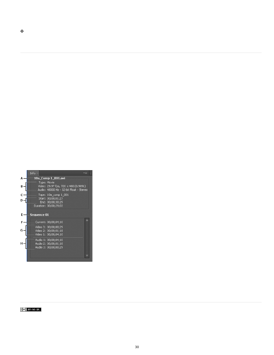 Clip details in the info panel | Adobe Premiere Pro CS6 User Manual | Page 34 / 485