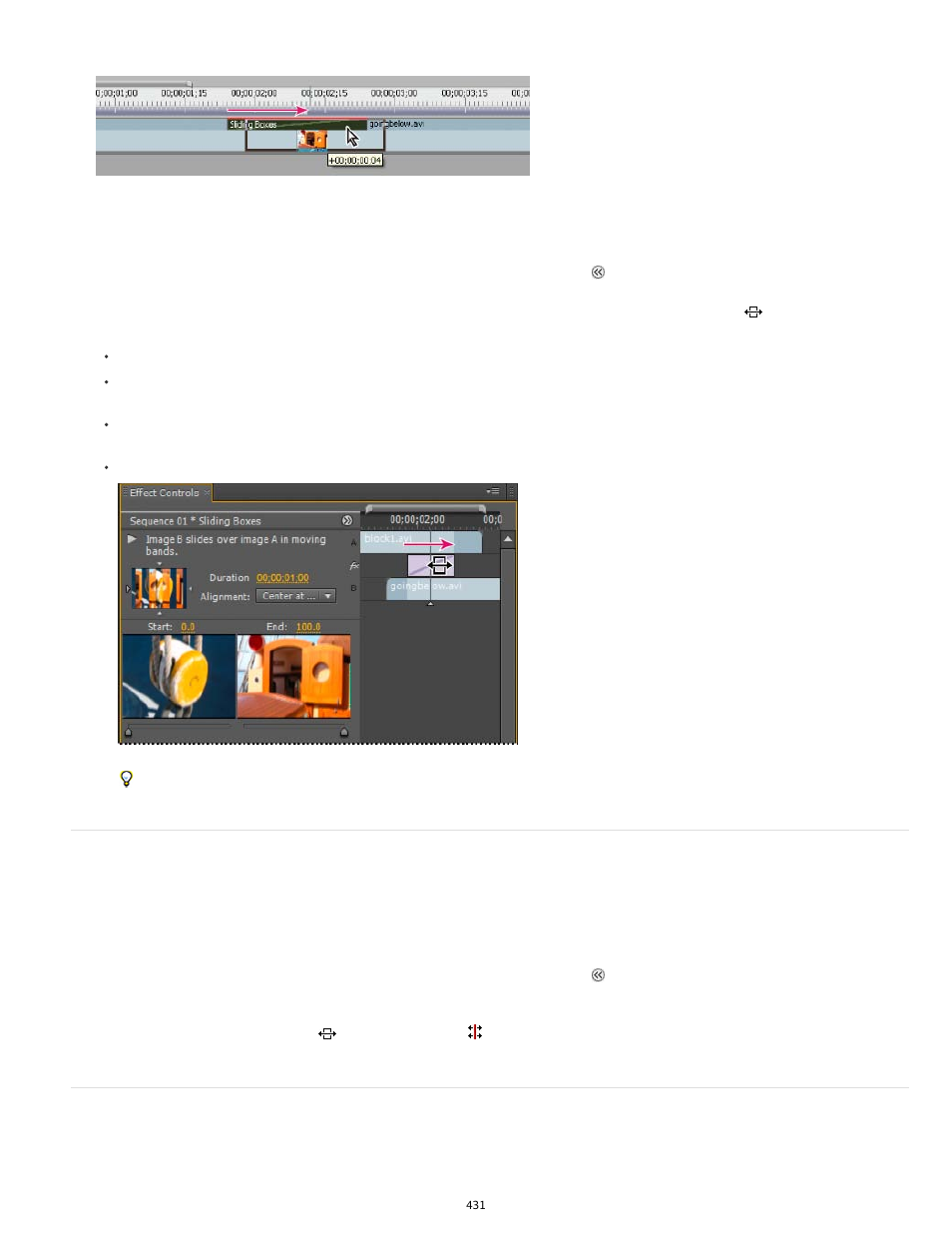 Move a cut and transition together, Change transition duration | Adobe Premiere Pro CS6 User Manual | Page 435 / 485