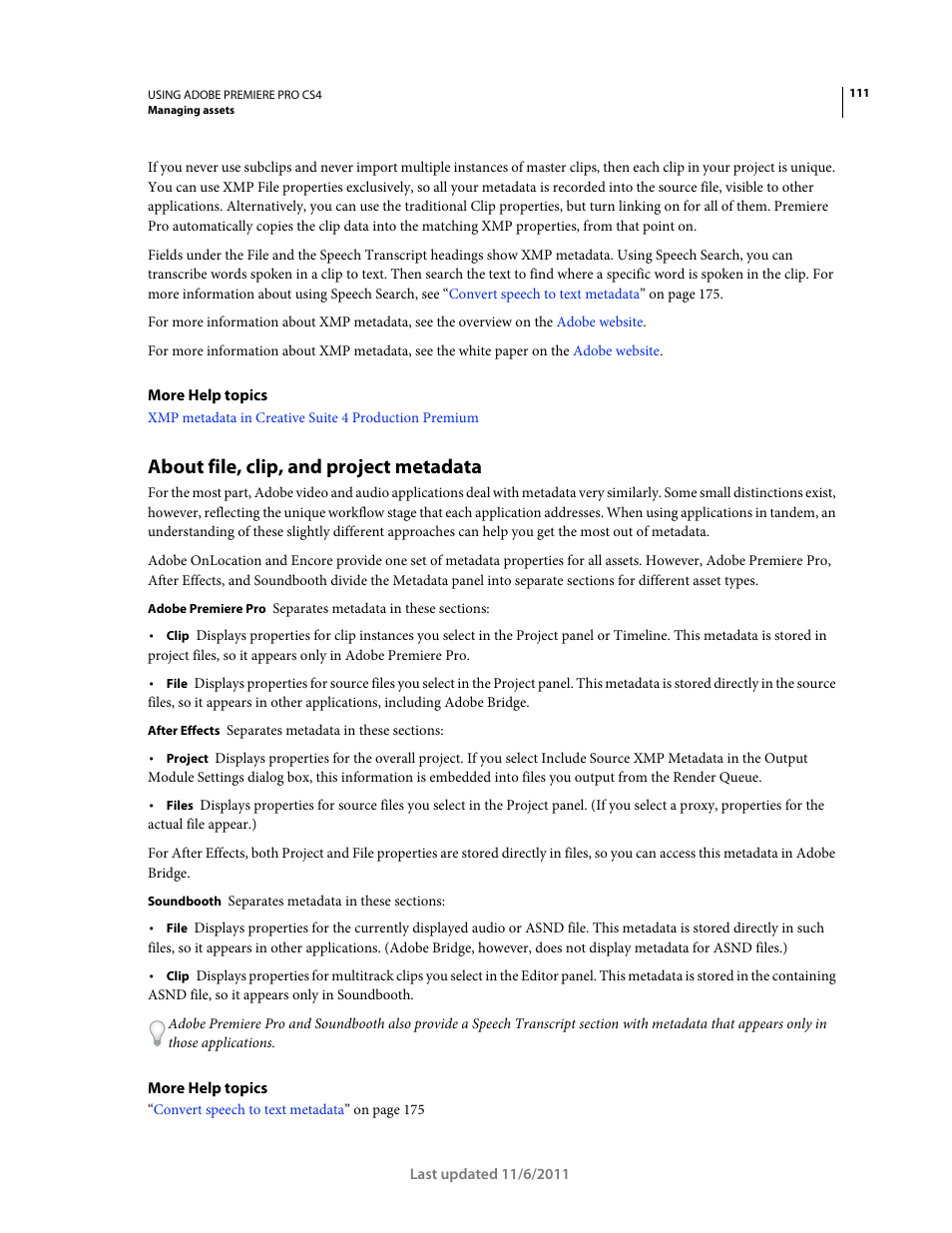 About file, clip, and project metadata | Adobe Premiere Pro CS4 User Manual | Page 117 / 491