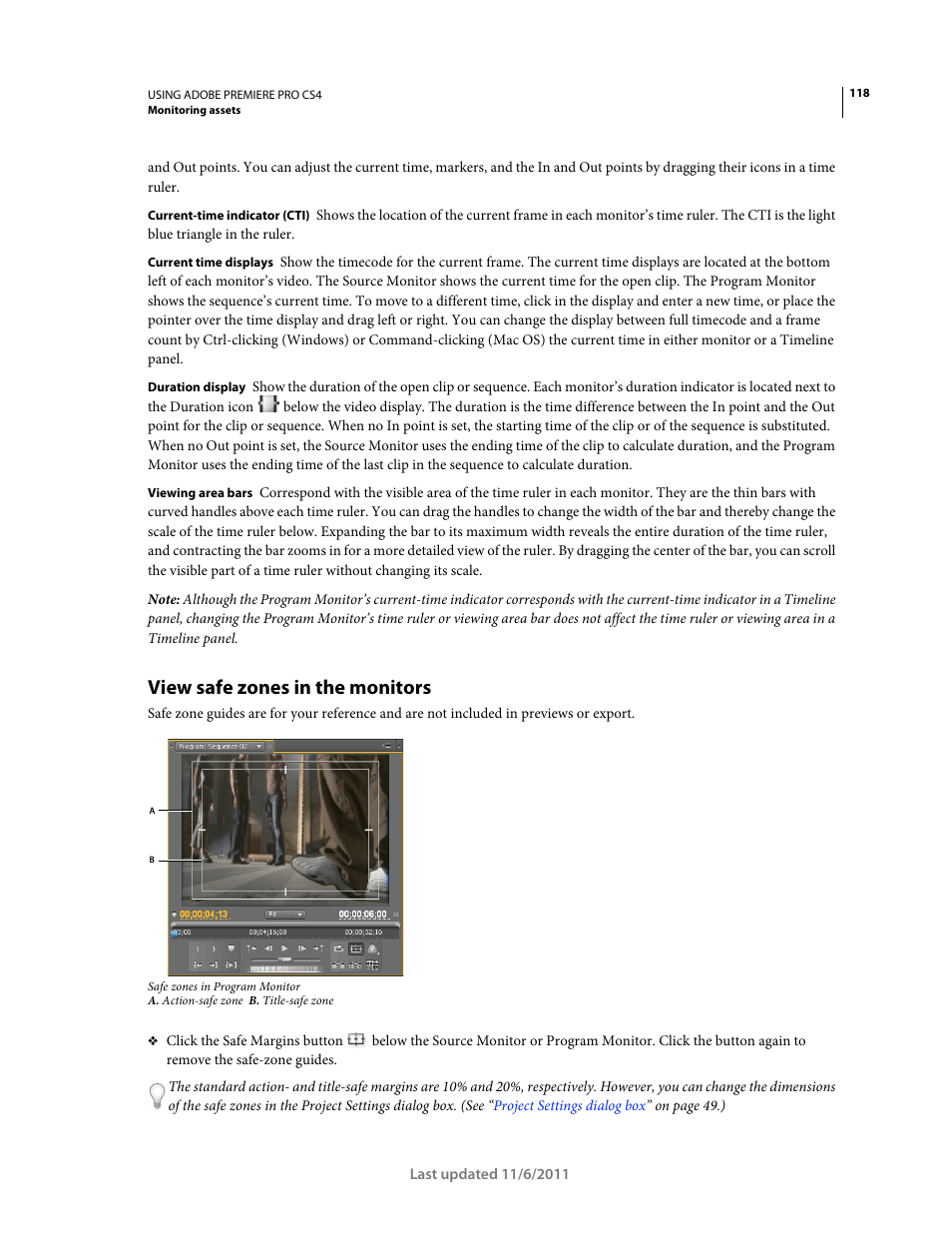 View safe zones in the monitors | Adobe Premiere Pro CS4 User Manual | Page 124 / 491