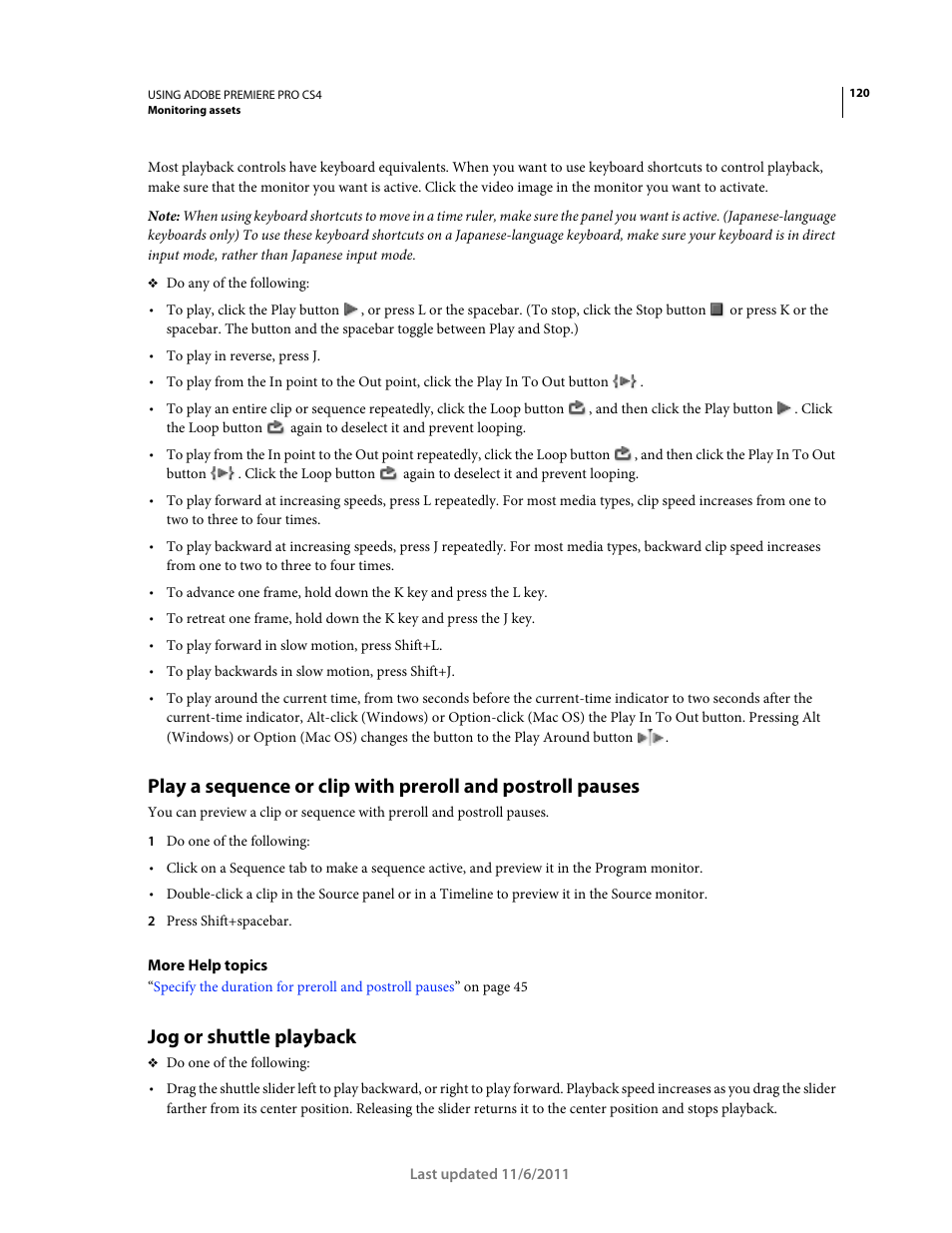 Jog or shuttle playback | Adobe Premiere Pro CS4 User Manual | Page 126 / 491