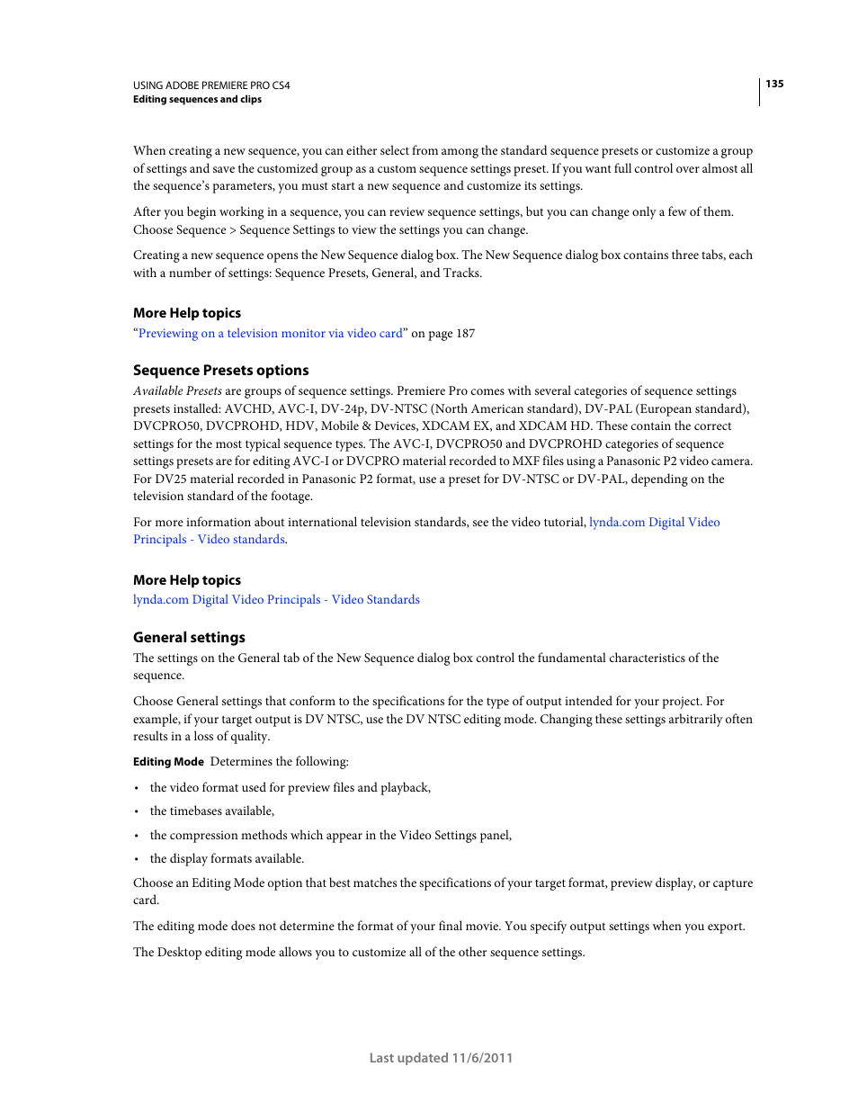 Sequence presets options, General settings | Adobe Premiere Pro CS4 User Manual | Page 141 / 491