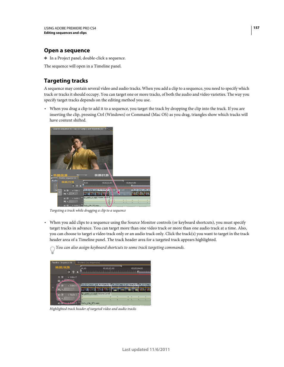 Open a sequence, Targeting tracks | Adobe Premiere Pro CS4 User Manual | Page 163 / 491