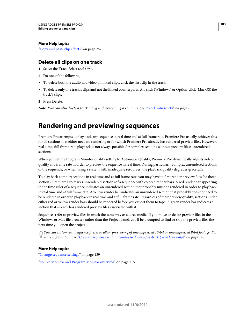 Delete all clips on one track, Rendering and previewing sequences | Adobe Premiere Pro CS4 User Manual | Page 189 / 491