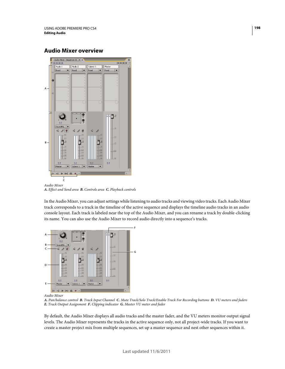 Audio mixer overview | Adobe Premiere Pro CS4 User Manual | Page 204 / 491