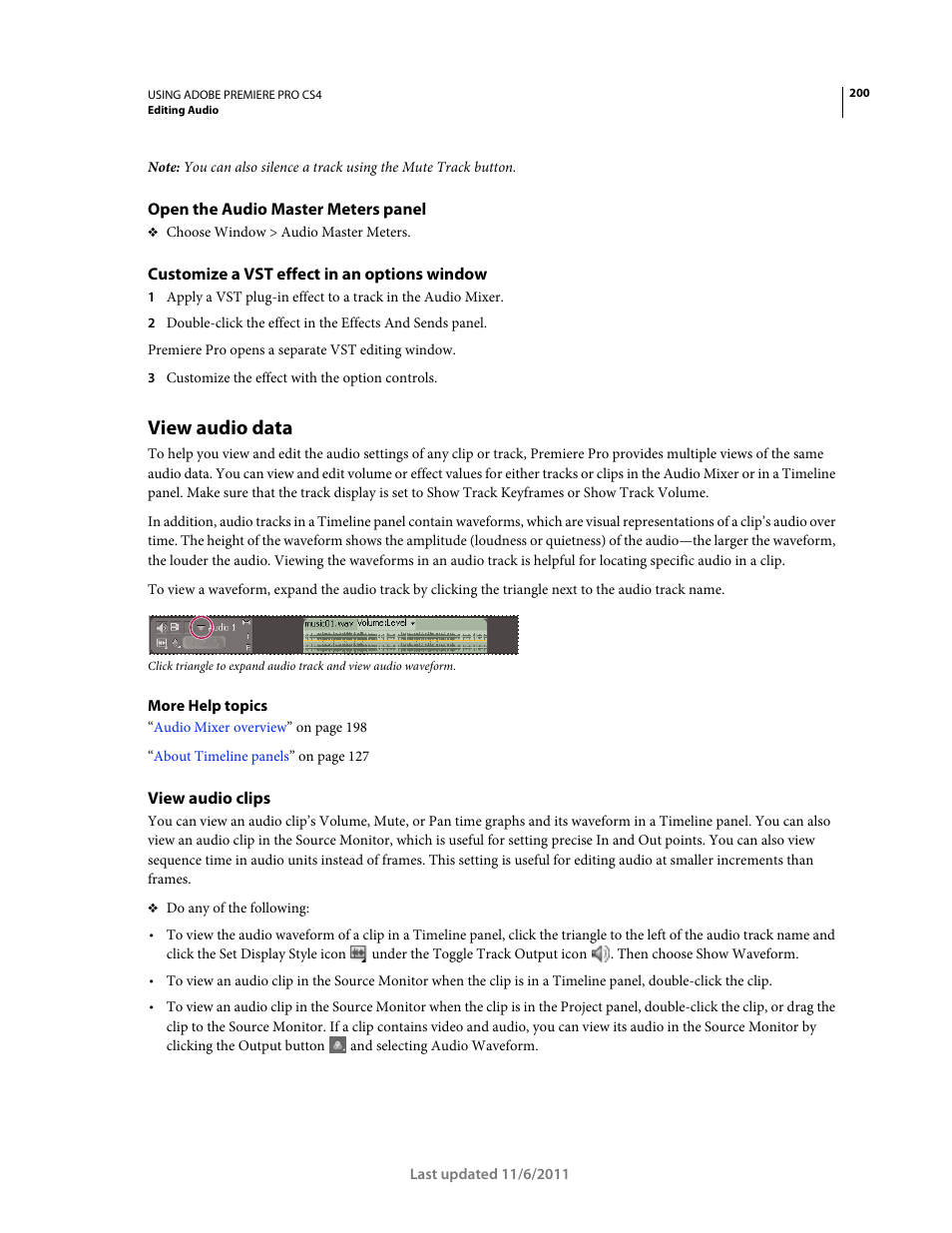 Open the audio master meters panel, Customize a vst effect in an options window, View audio data | View audio clips | Adobe Premiere Pro CS4 User Manual | Page 206 / 491