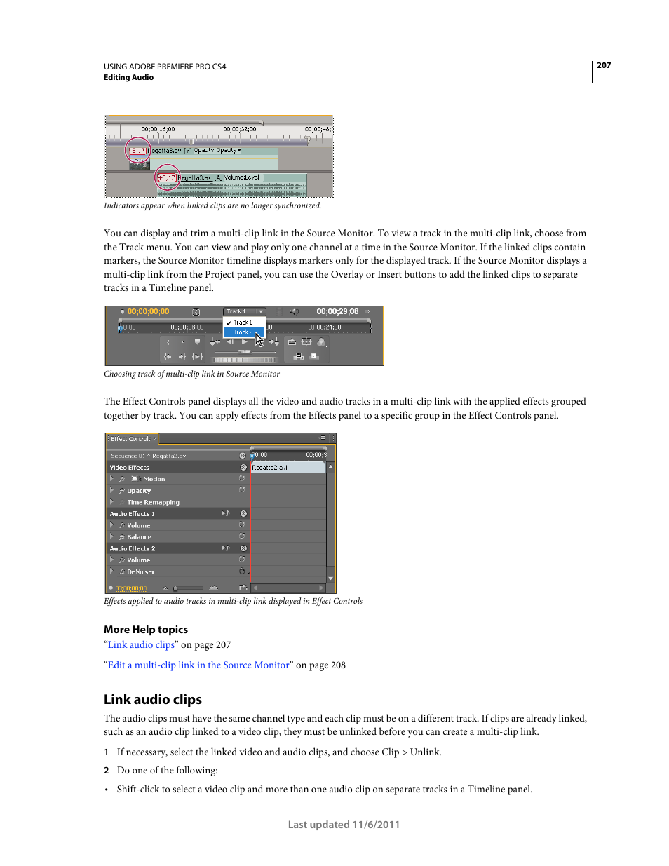 Link audio clips | Adobe Premiere Pro CS4 User Manual | Page 213 / 491