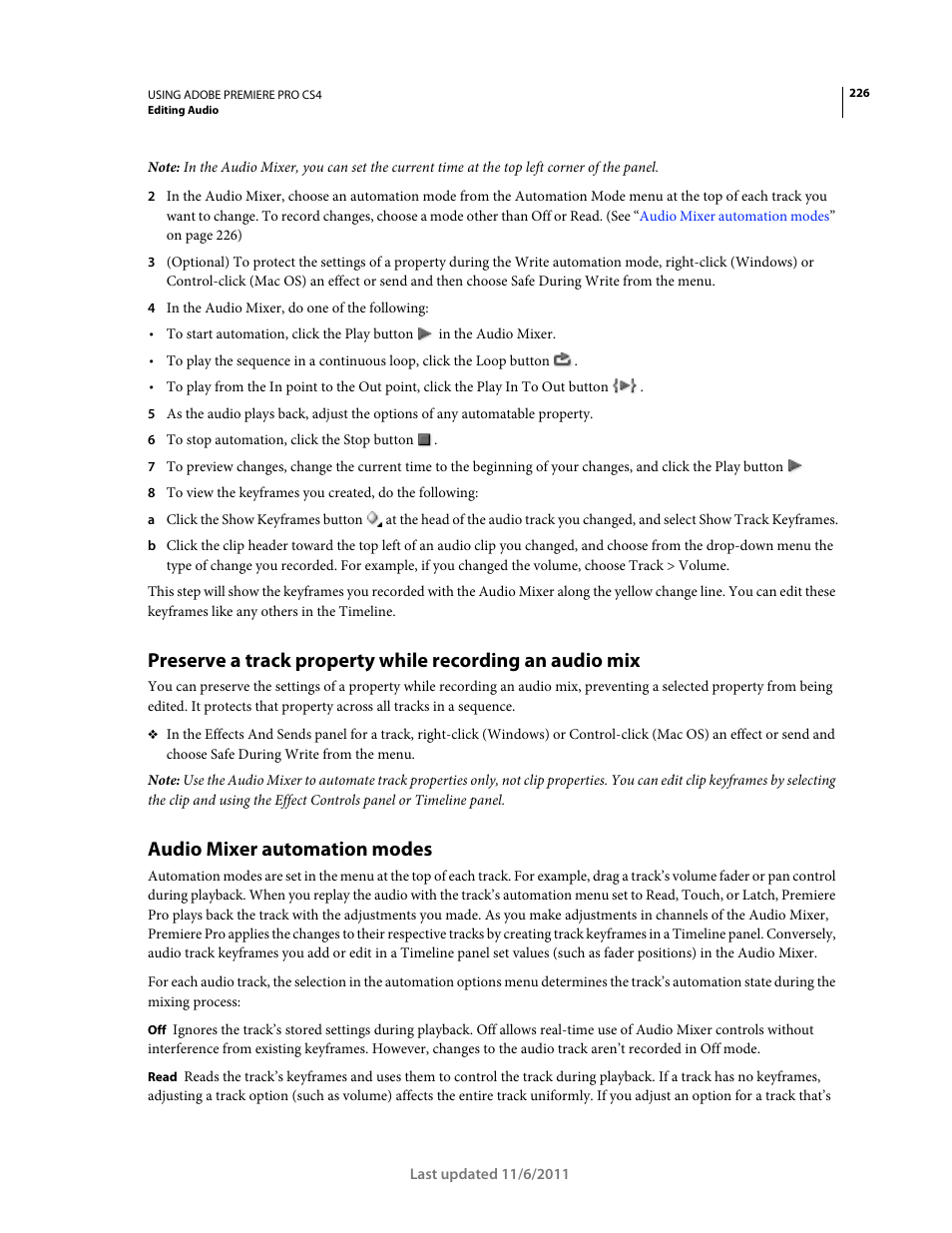 Audio mixer automation modes | Adobe Premiere Pro CS4 User Manual | Page 232 / 491