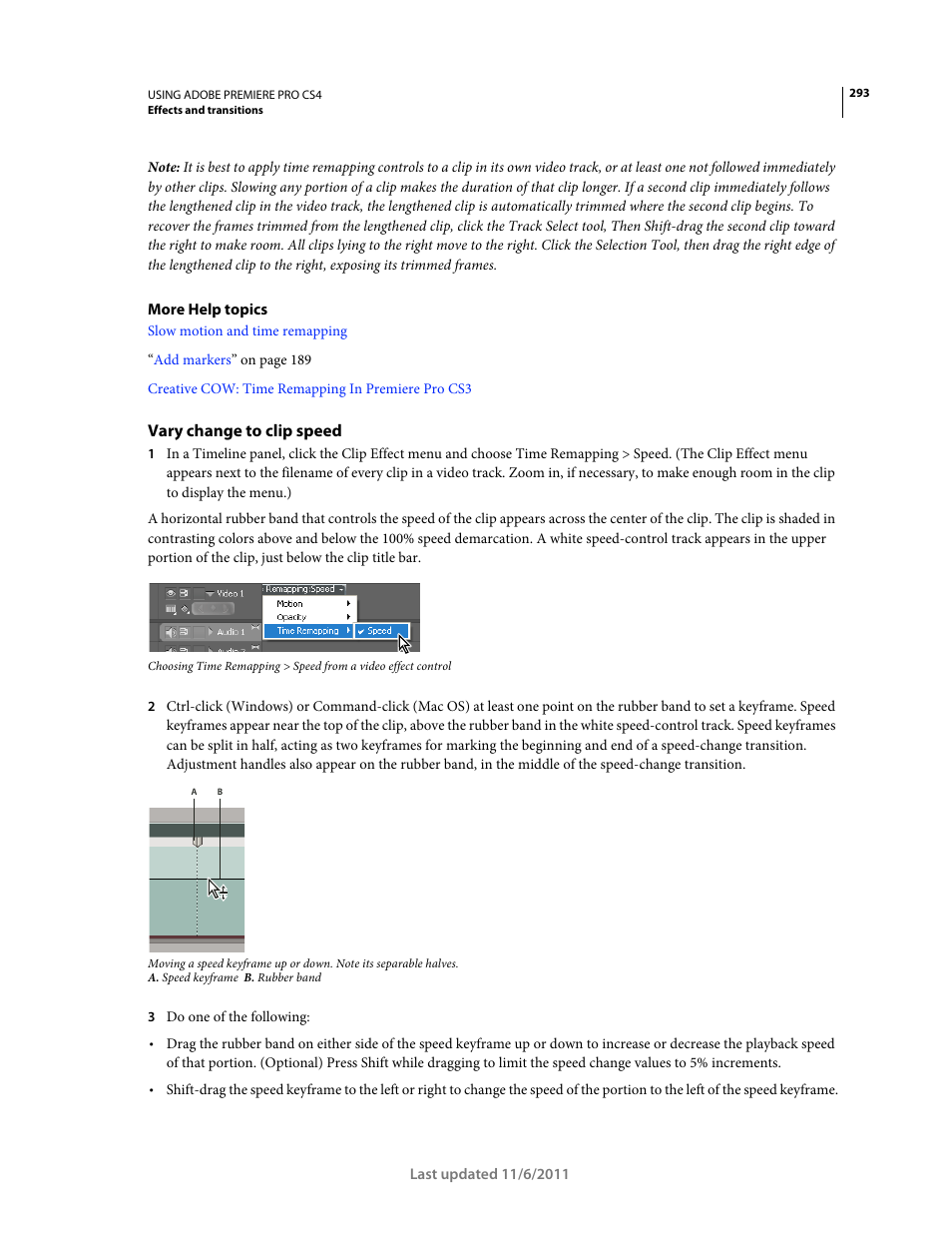 Vary change to clip speed | Adobe Premiere Pro CS4 User Manual | Page 299 / 491