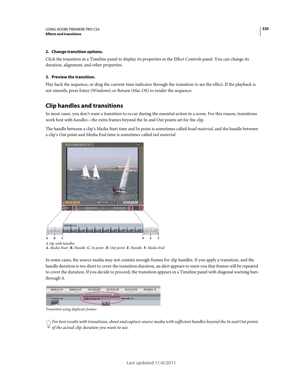 Clip handles and transitions | Adobe Premiere Pro CS4 User Manual | Page 326 / 491