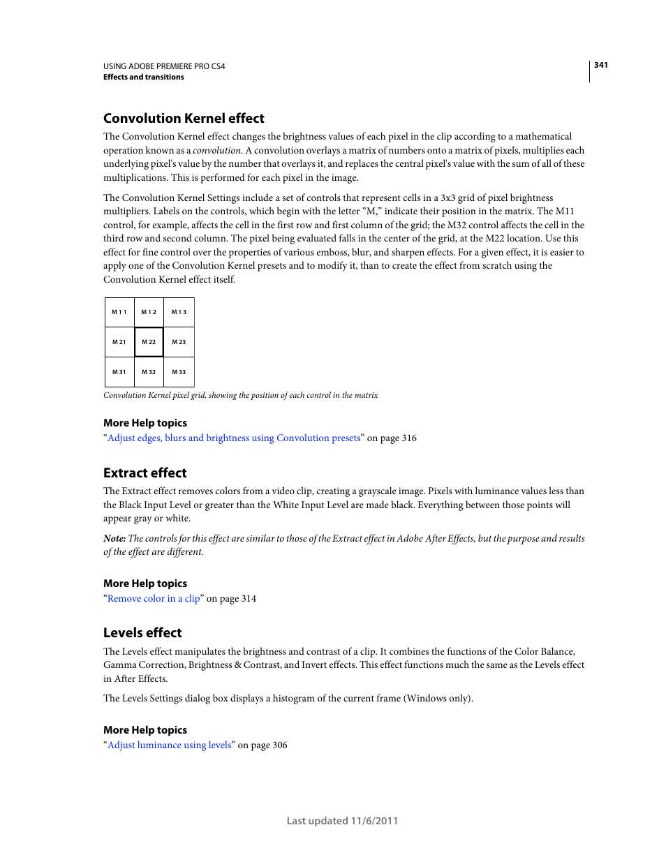 Convolution kernel effect, Extract effect, Levels effect | Adobe Premiere Pro CS4 User Manual | Page 347 / 491