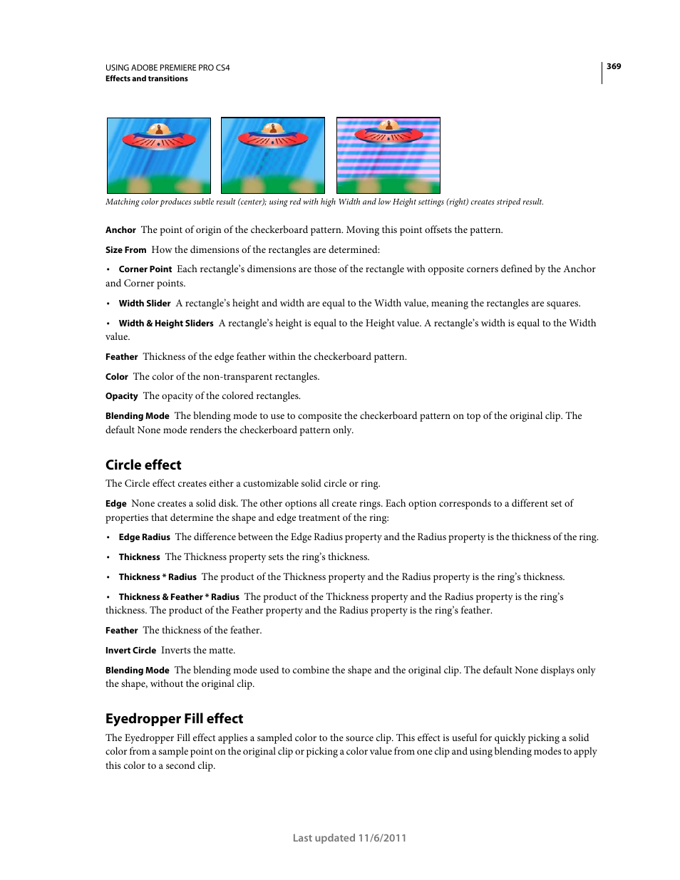 Circle effect, Eyedropper fill effect | Adobe Premiere Pro CS4 User Manual | Page 375 / 491