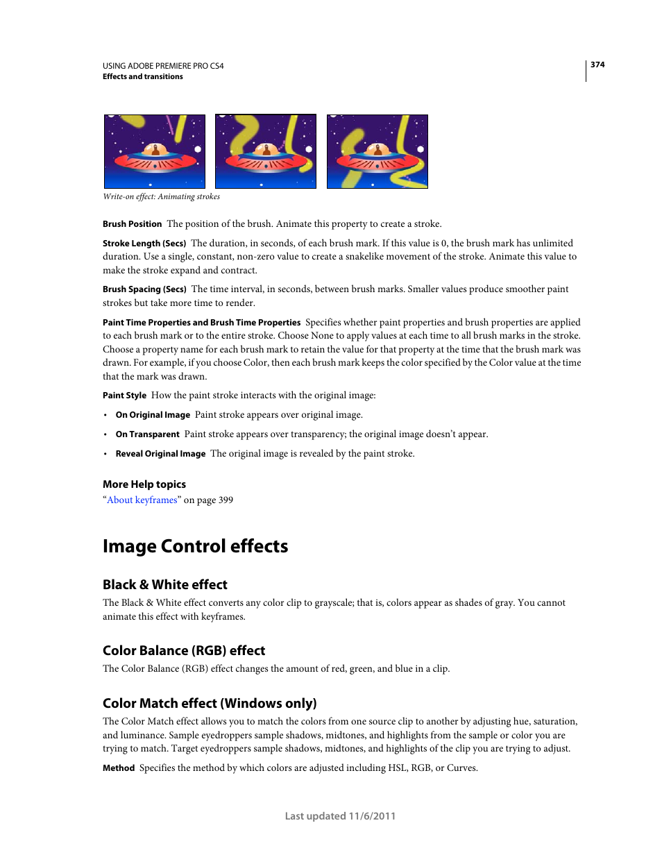 Image control effects, Black & white effect, Color balance (rgb) effect | Color match effect (windows only) | Adobe Premiere Pro CS4 User Manual | Page 380 / 491