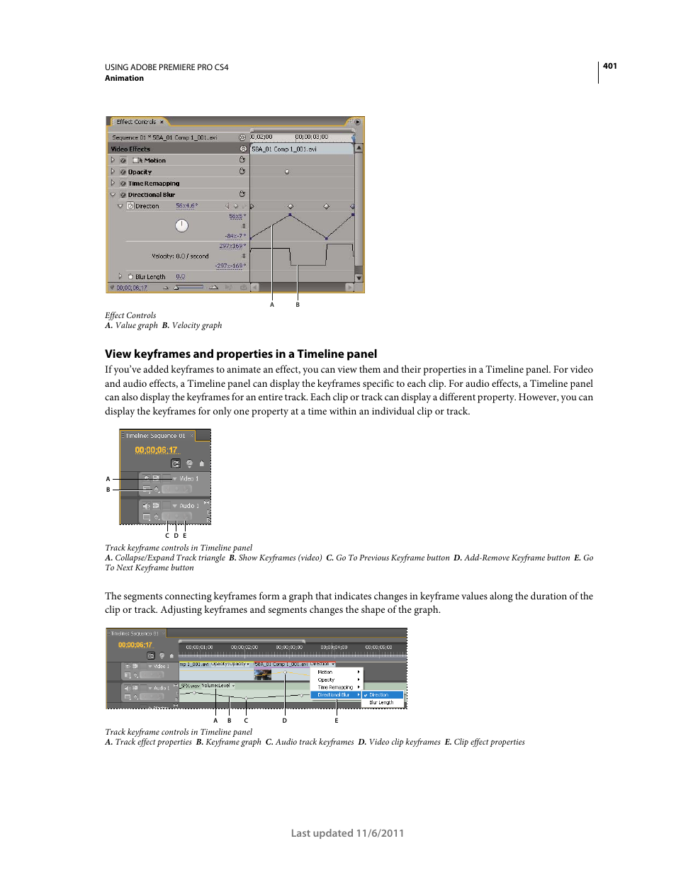 View keyframes and properties in a timeline panel | Adobe Premiere Pro CS4 User Manual | Page 407 / 491