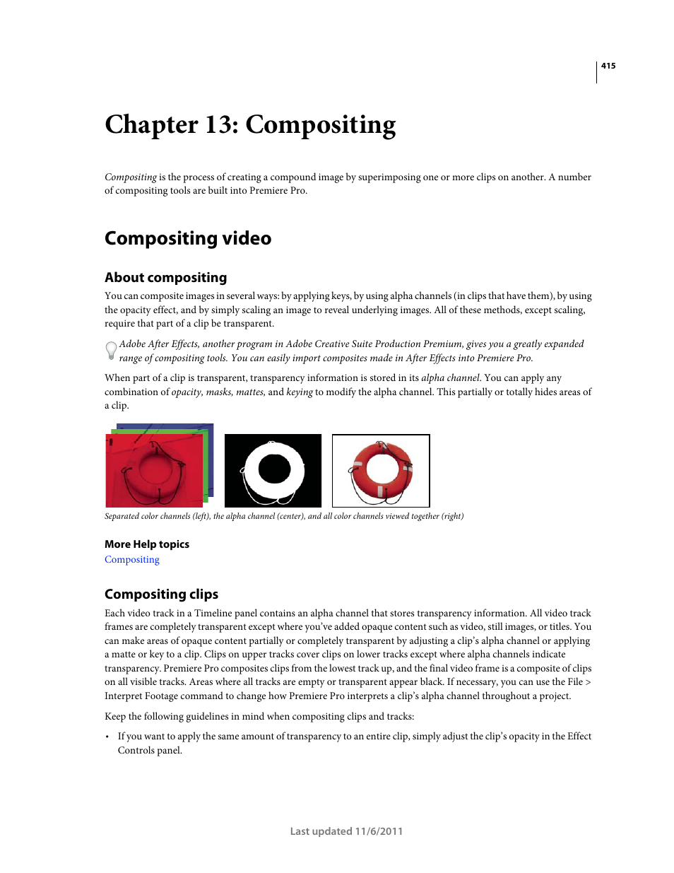 Chapter 13: compositing, Compositing video, About compositing | Compositing clips | Adobe Premiere Pro CS4 User Manual | Page 421 / 491