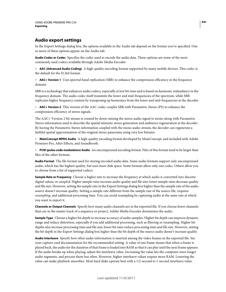 Audio export settings | Adobe Premiere Pro CS4 User Manual | Page 447 / 491