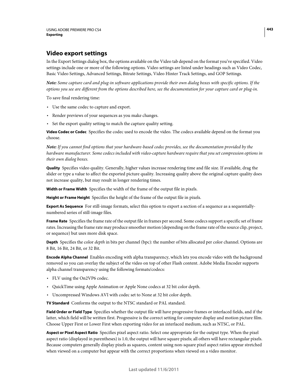 Video export settings | Adobe Premiere Pro CS4 User Manual | Page 449 / 491