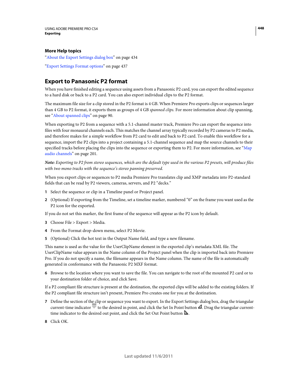 Export to panasonic p2 format | Adobe Premiere Pro CS4 User Manual | Page 454 / 491