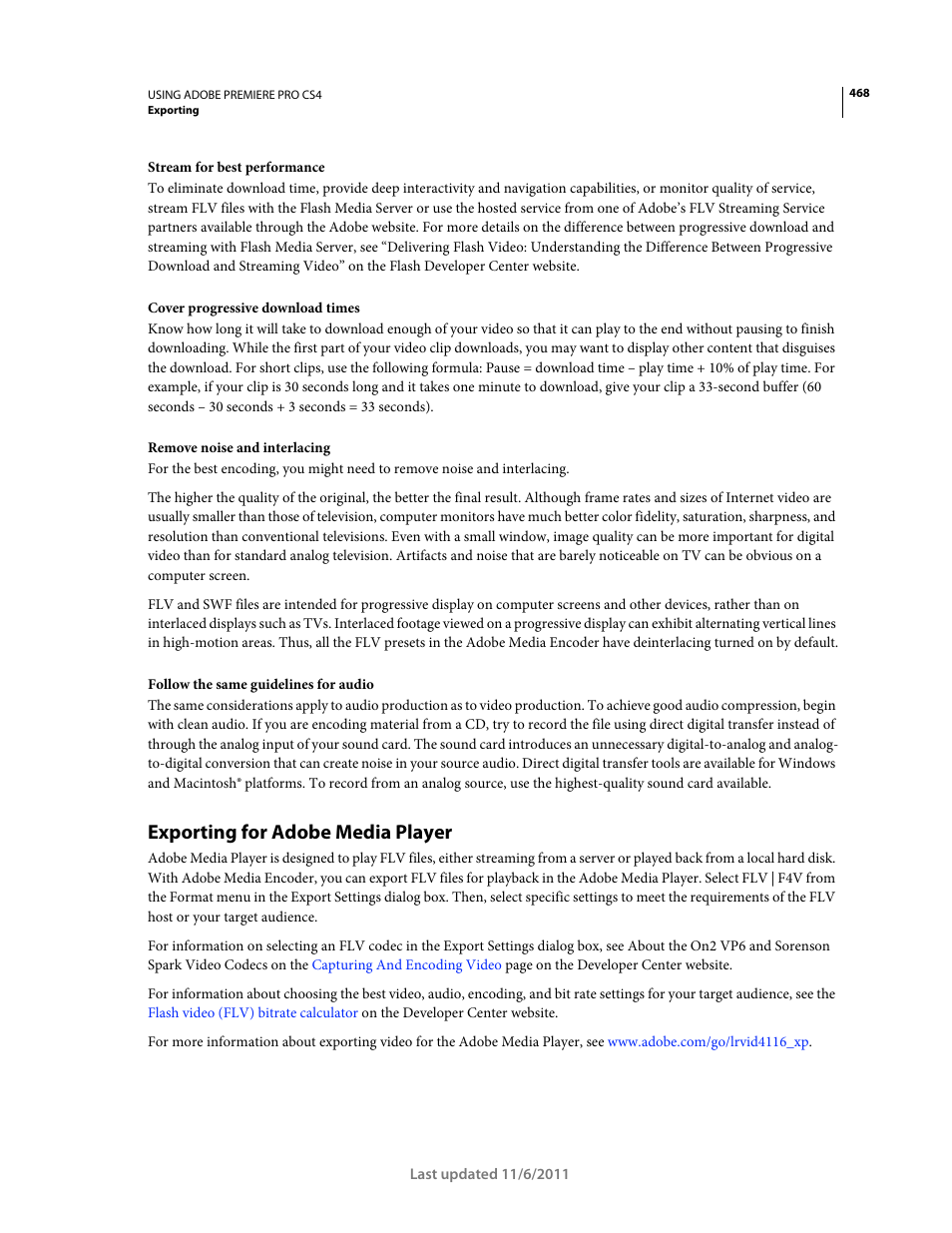 Exporting for adobe media player | Adobe Premiere Pro CS4 User Manual | Page 474 / 491