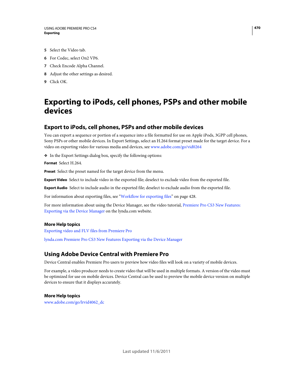 Using adobe device central with premiere pro | Adobe Premiere Pro CS4 User Manual | Page 476 / 491
