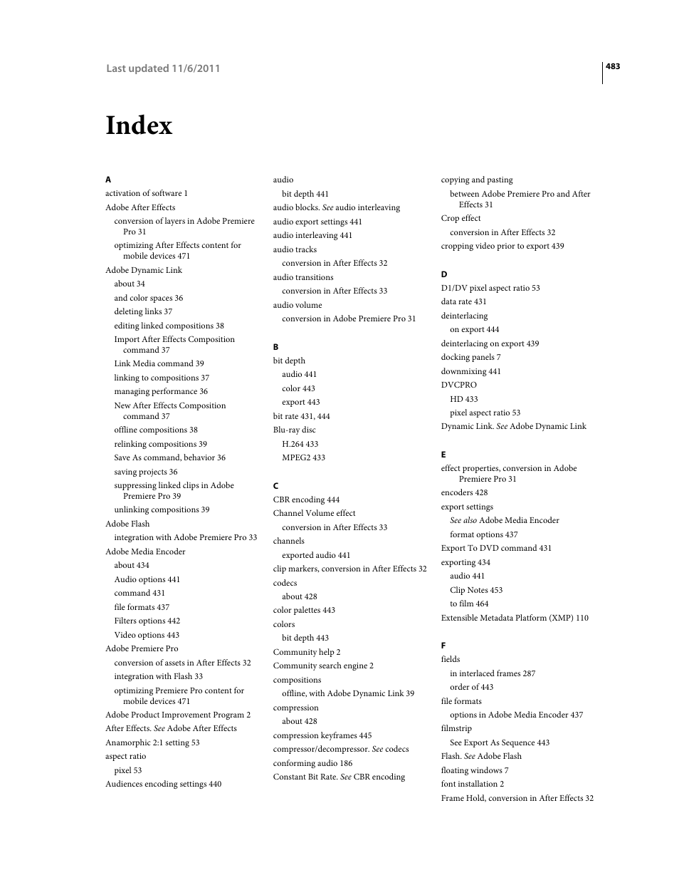 Index | Adobe Premiere Pro CS4 User Manual | Page 489 / 491