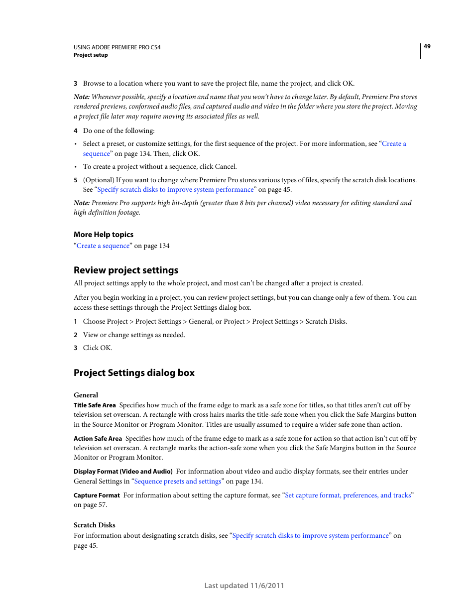 Review project settings, Project settings dialog box | Adobe Premiere Pro CS4 User Manual | Page 55 / 491