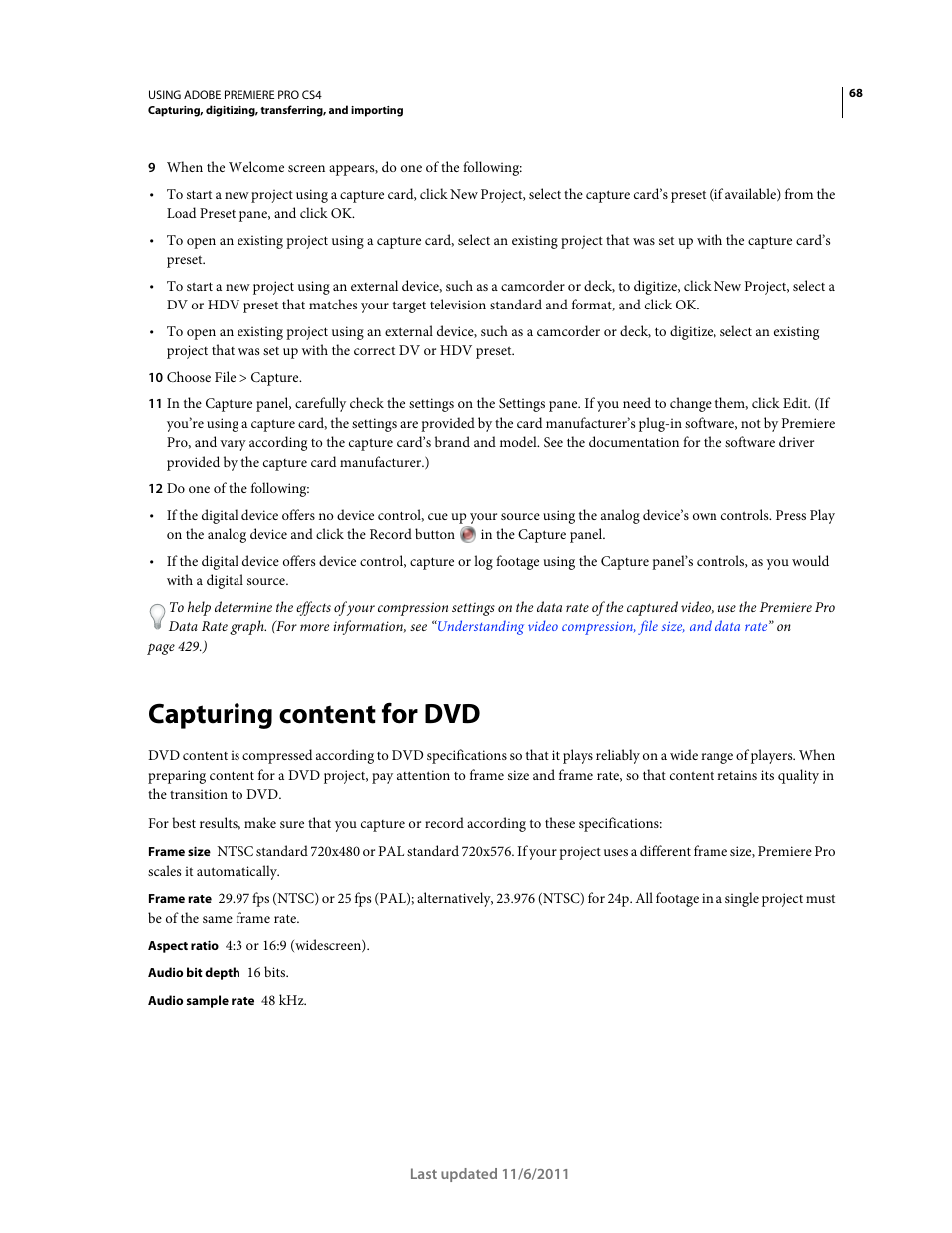 Capturing content for dvd | Adobe Premiere Pro CS4 User Manual | Page 74 / 491