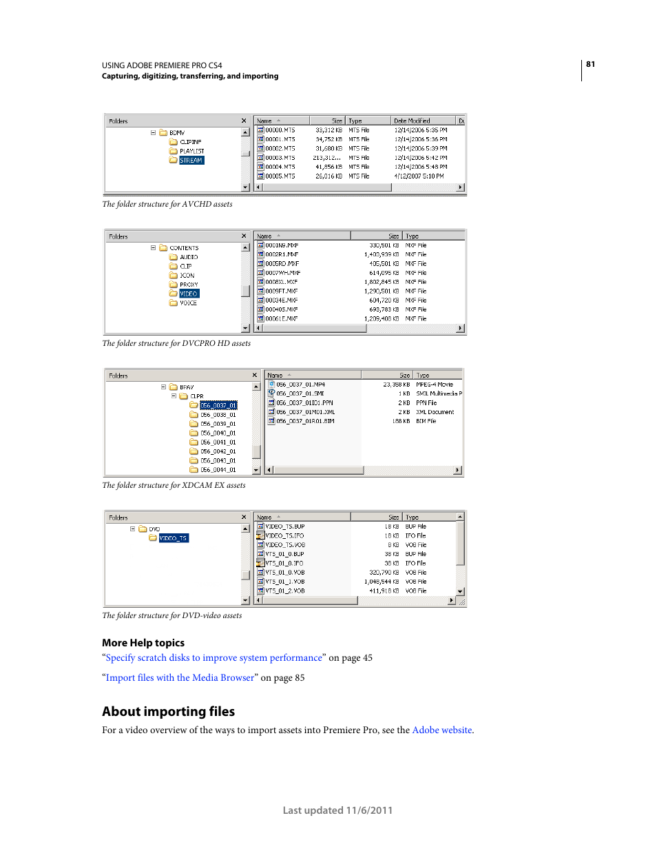 About importing files | Adobe Premiere Pro CS4 User Manual | Page 87 / 491