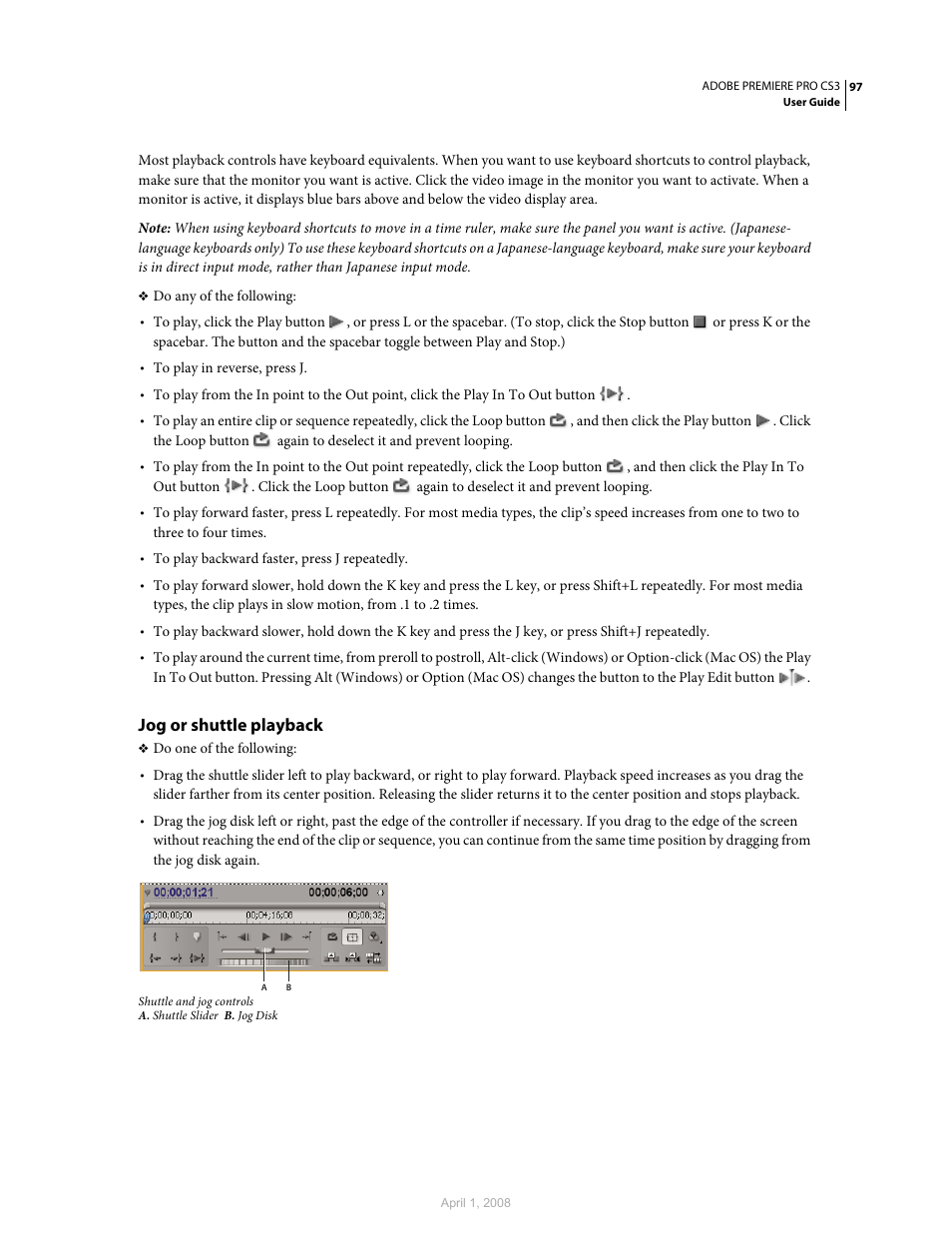 Jog or shuttle playback | Adobe Premiere Pro CS3 User Manual | Page 103 / 455