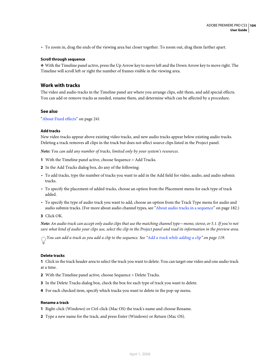 Work with tracks | Adobe Premiere Pro CS3 User Manual | Page 110 / 455