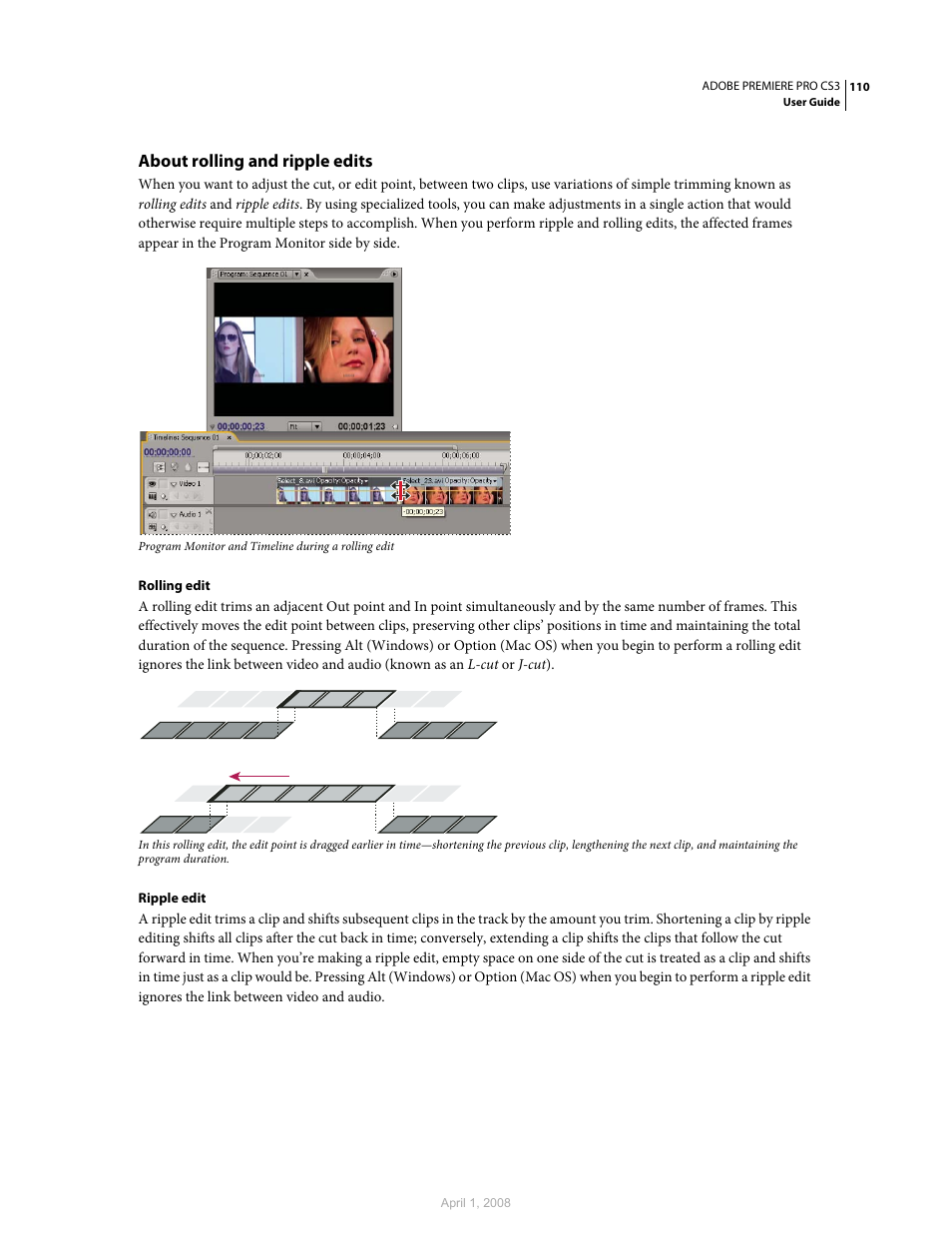 About rolling and ripple edits | Adobe Premiere Pro CS3 User Manual | Page 116 / 455
