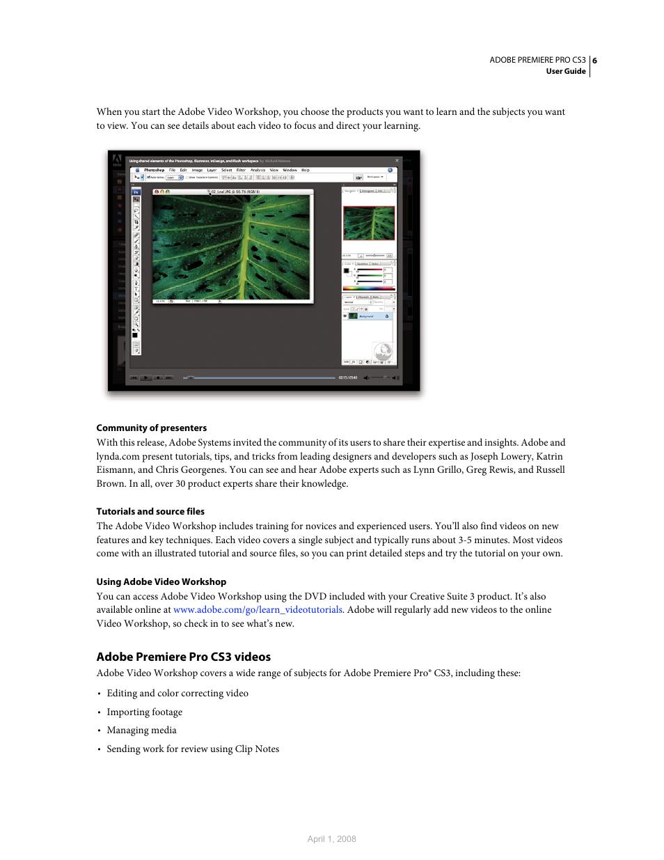 Adobe premiere pro cs3 videos | Adobe Premiere Pro CS3 User Manual | Page 12 / 455