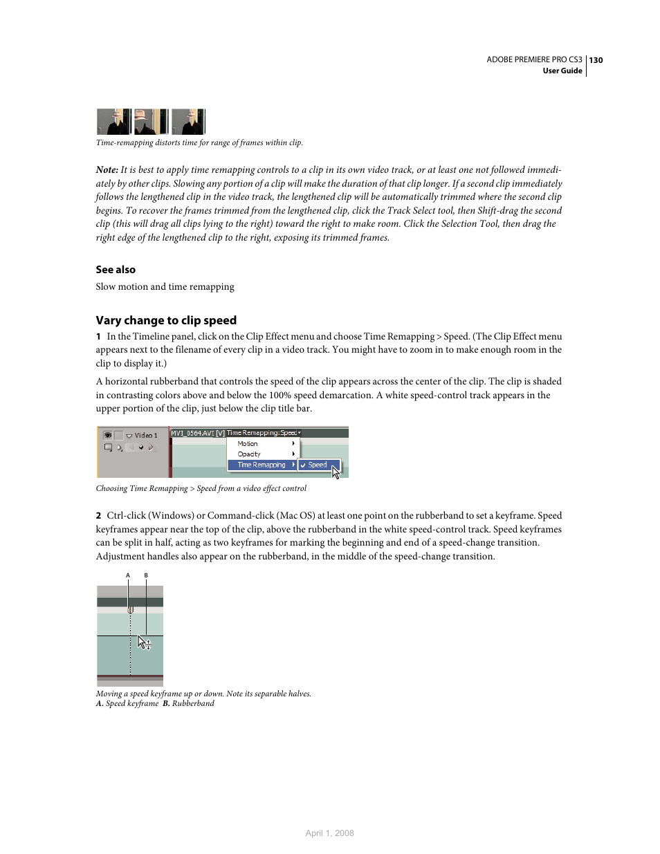 Vary change to clip speed | Adobe Premiere Pro CS3 User Manual | Page 136 / 455